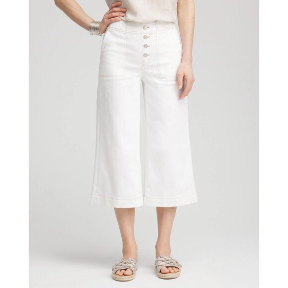 NWT Chico's Womens Petite Size 10 10P No Stain Pull-On Wide Leg Cropped Jean NEW - Picture 1 of 4